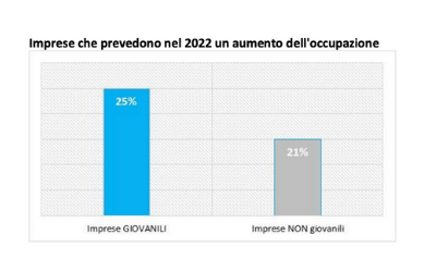 Imprese che prevedono nel 2022 un aumento dell'occupazione. Fonte: Indagine Centro Studi Guglielmo Tagliacarne - Unioncamere sulle PMI manifatturiere 5-249 addetti, 2022