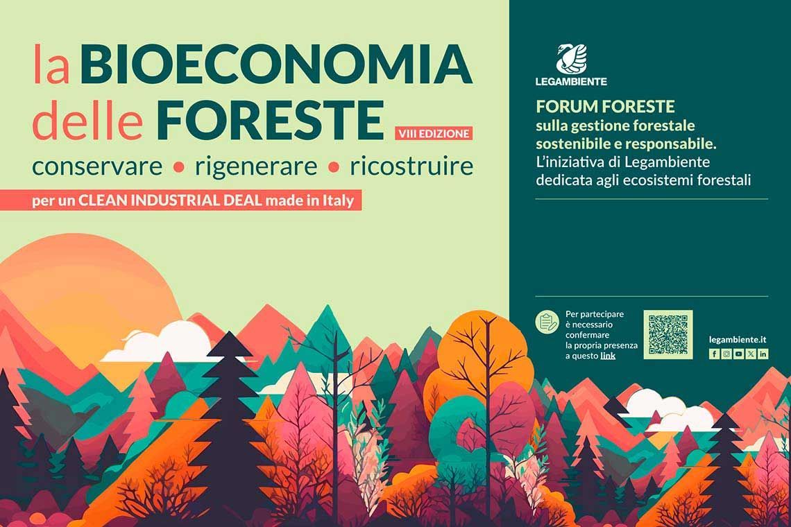 Locandina dell'evento dal titolo VIII Forum "Bioeconomia delle Foreste. Conservare, rigenerare, ricostruire"