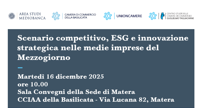 Ritaglio della locandina dell'evento "Scenario competitivo, ESG e innovazione strategica nelle medie imprese del Mezzogiorno"